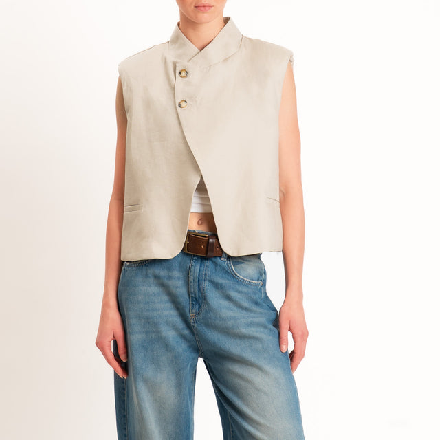 Vicolo-Gilet 100% lino chiusura asimmetrica - sand