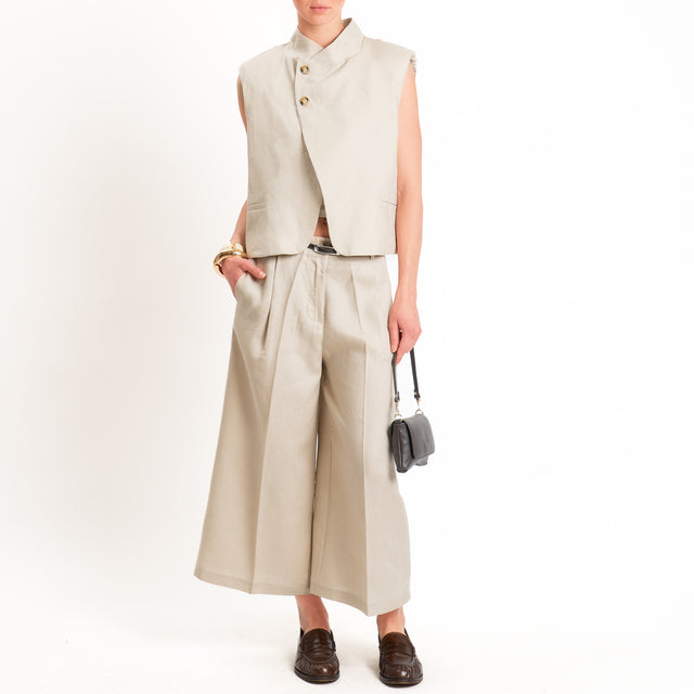 Vicolo-Gilet 100% lino chiusura asimmetrica - sand