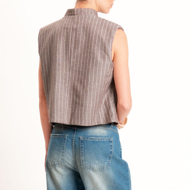 Vicolo-Gilet gessato misto lino chiusura asimmetrica - moro