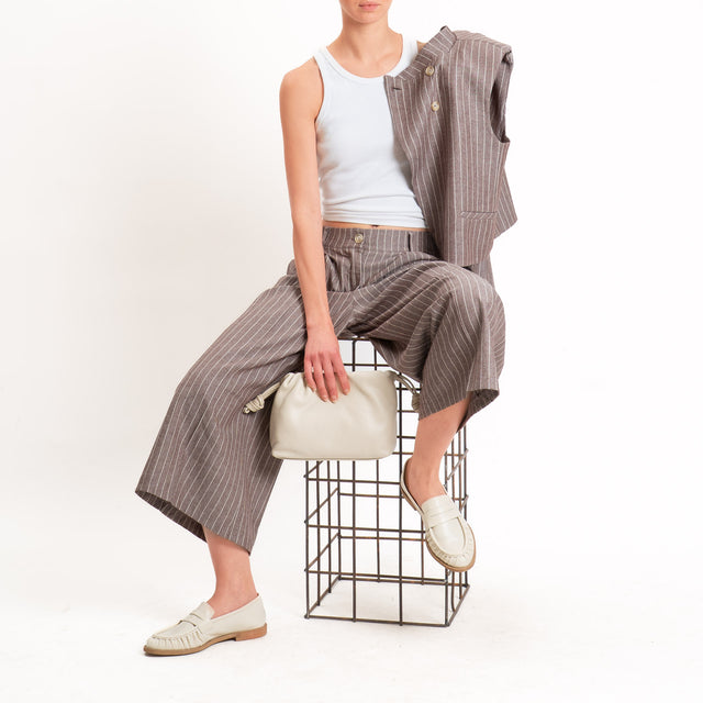 Vicolo-Pantalone gessato misto lino con pinces - moro