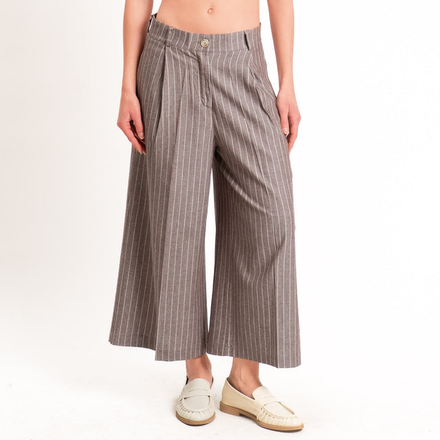 Vicolo-Pantalone gessato misto lino con pinces - moro