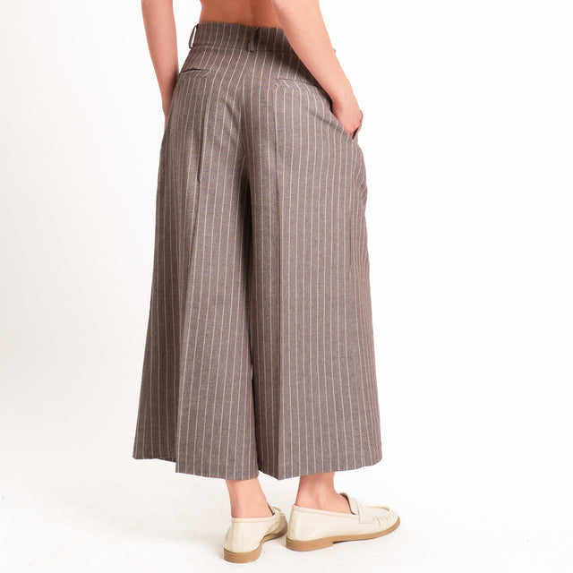 Vicolo-Pantalone gessato misto lino con pinces - moro