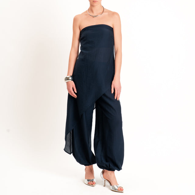 Vicolo-Completo goffrato lyocell top + pantalone - Blu