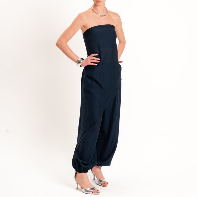 Vicolo-Completo goffrato lyocell top + pantalone - Blu