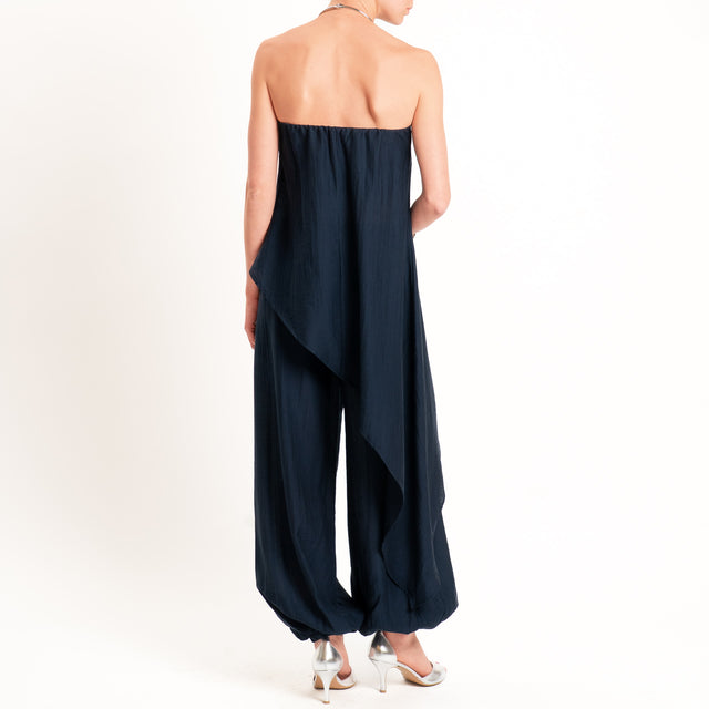 Vicolo-Completo goffrato lyocell top + pantalone - Blu