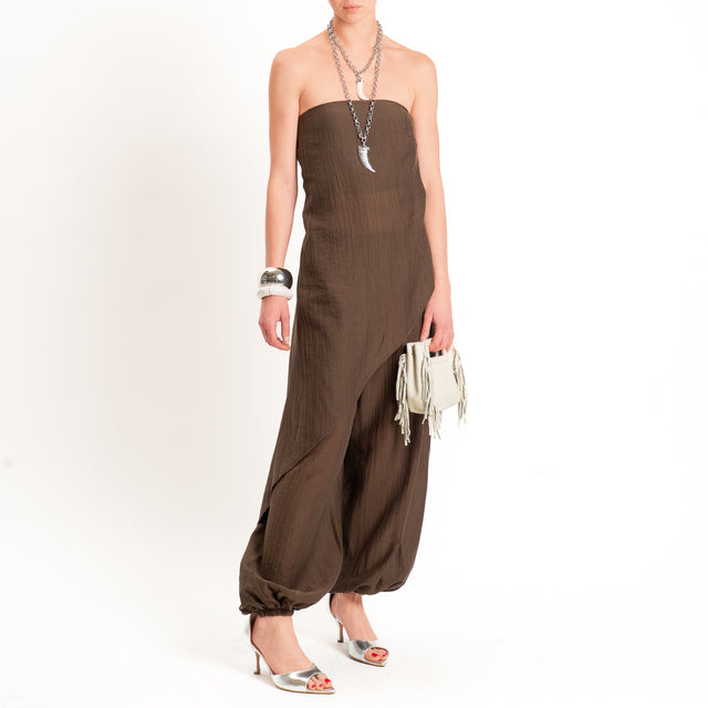 Vicolo-Completo goffrato lyocell top + pantalone - moro