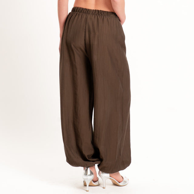 Vicolo-Completo goffrato lyocell top + pantalone - moro