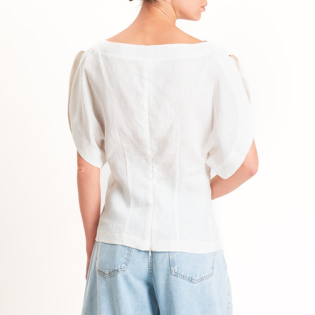 Vicolo-Camicia 100% lino manica farfalla - bianco