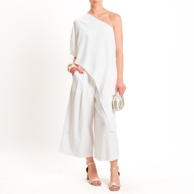 Vicolo-Completo top + pantalone misto lino - bianco