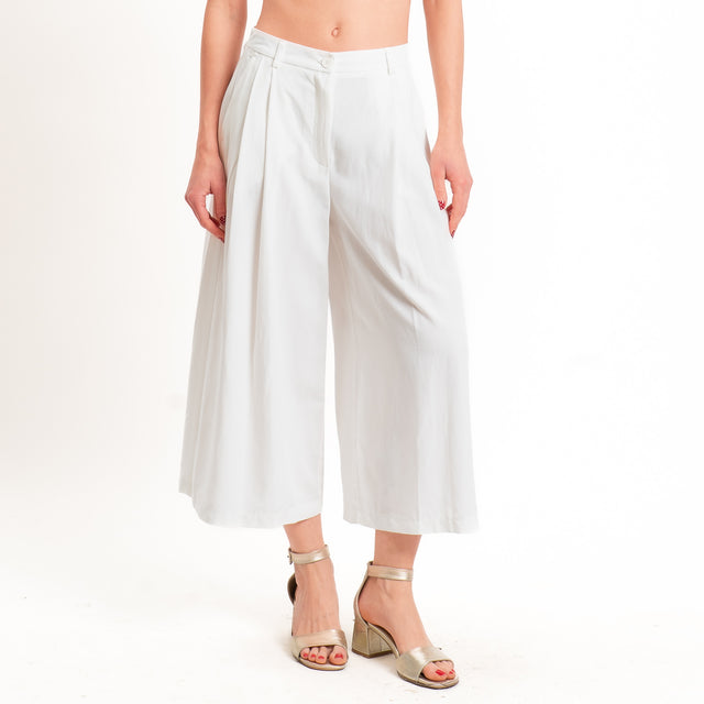 Vicolo-Completo top + pantalone misto lino - bianco