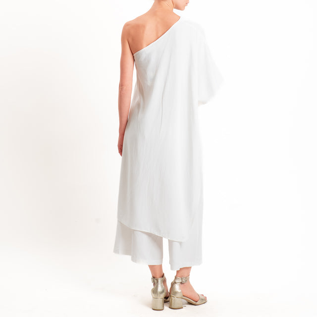 Vicolo-Completo top + pantalone misto lino - bianco