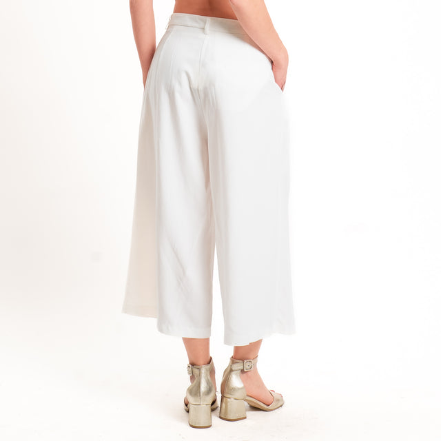 Vicolo-Completo top + pantalone misto lino - bianco