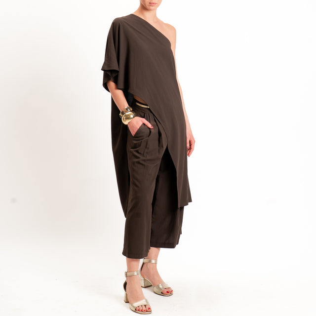 Vicolo-Completo top + pantalone misto lino - moro