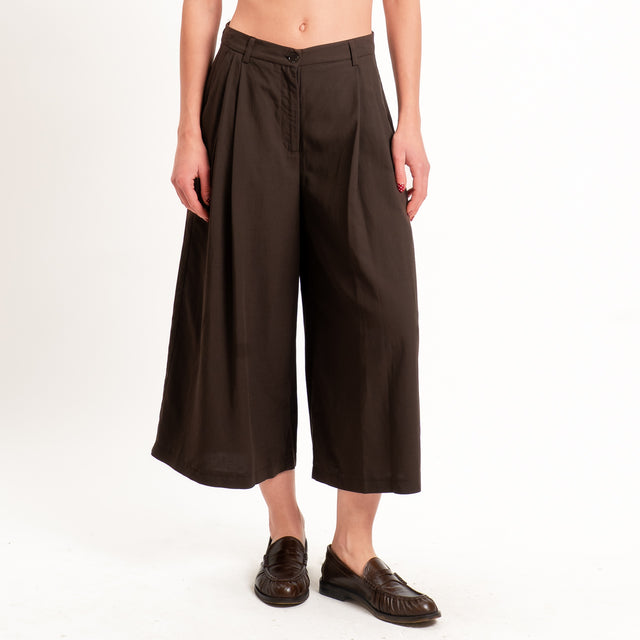 Vicolo-Completo top + pantalone misto lino - moro