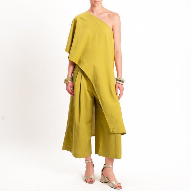 Vicolo-Completo top + pantalone misto lino - pistacchio