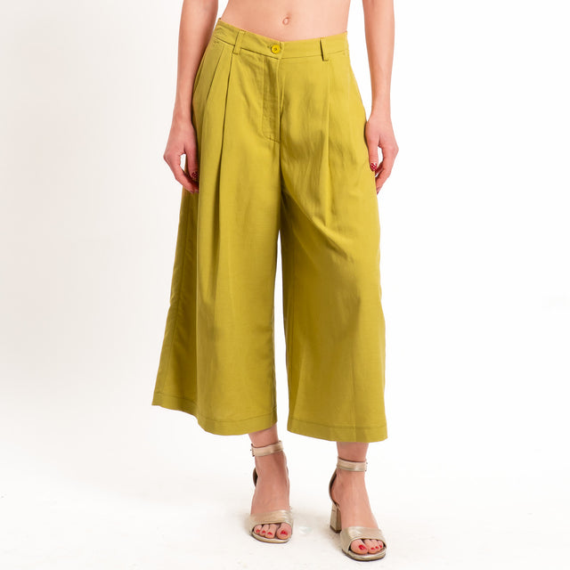 Vicolo-Completo top + pantalone misto lino - pistacchio