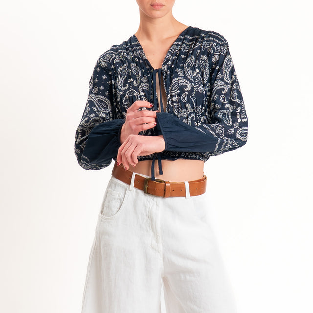 Vicolo-Blusa crop scollo v fantasia bandana - blu