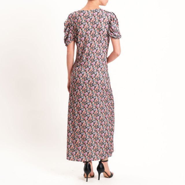Vicolo-Abito in jersey provenzale spacco laterale - nero/peach/militare