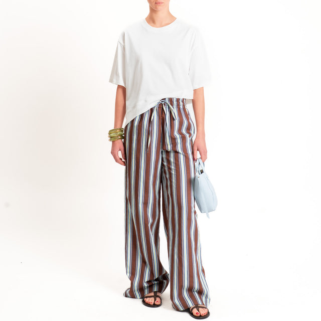 Vicolo-Pantalone a righe con coulisse - tabacco/bianco/celeste