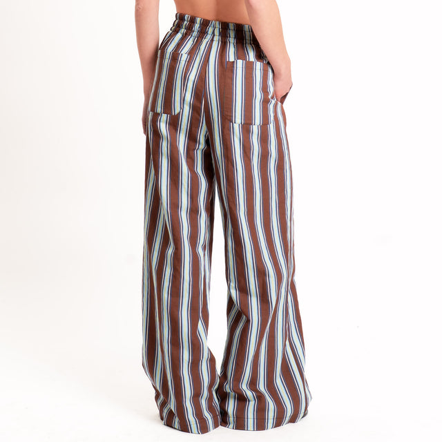 Vicolo-Pantalone a righe con coulisse - tabacco/bianco/celeste