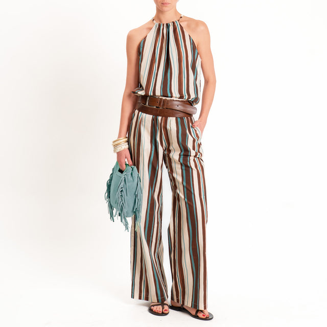 Vicolo-Completo top + pantalone a righe - moro/azzurro/sand