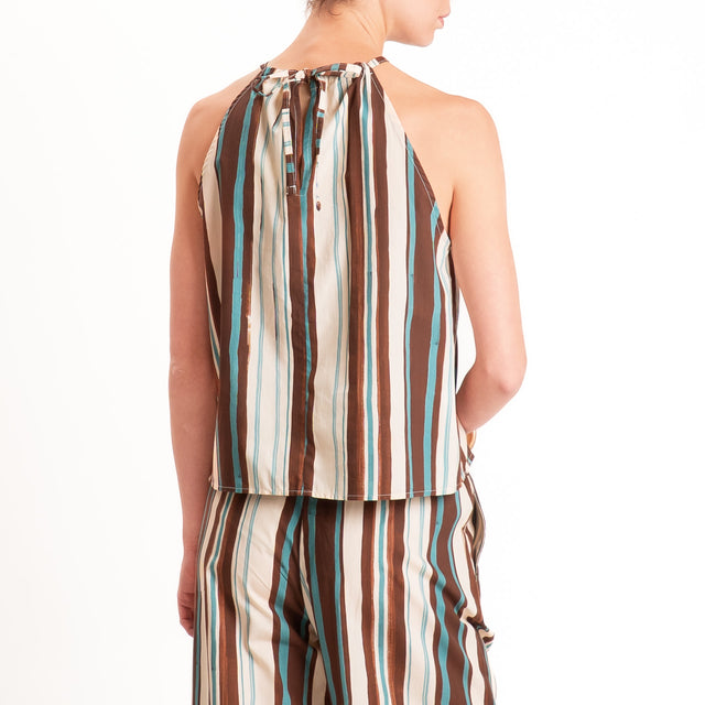 Vicolo-Completo top + pantalone a righe - moro/azzurro/sand