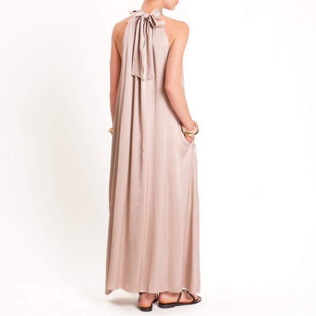 Vicolo-Abito satin scollo halter tasche laterali - taupe