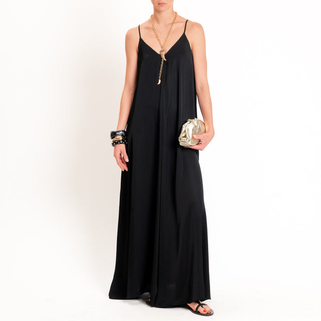 Vicolo-Abito svasato in satin - nero