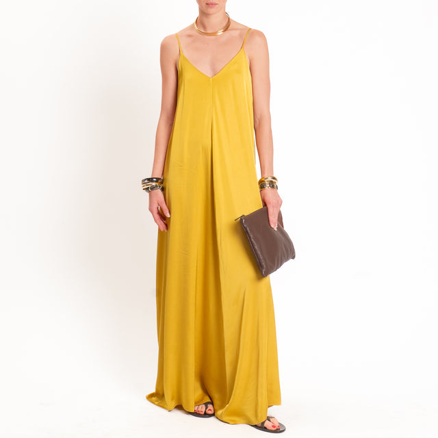 Vicolo-Abito svasato in satin - Senape