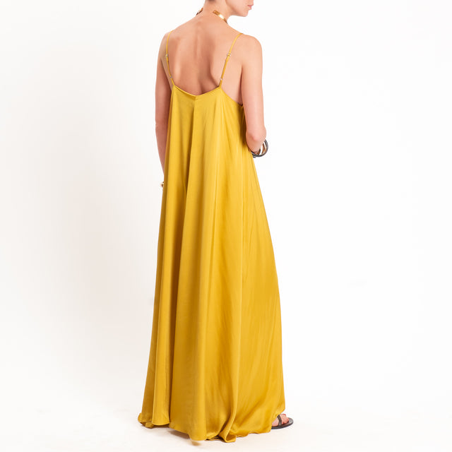 Vicolo-Abito svasato in satin - Senape