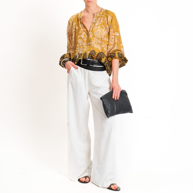 Vicolo-Camicia mussola fantasia - senape/panna
