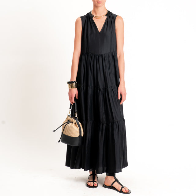 Vicolo-Abito in satin con balze - nero