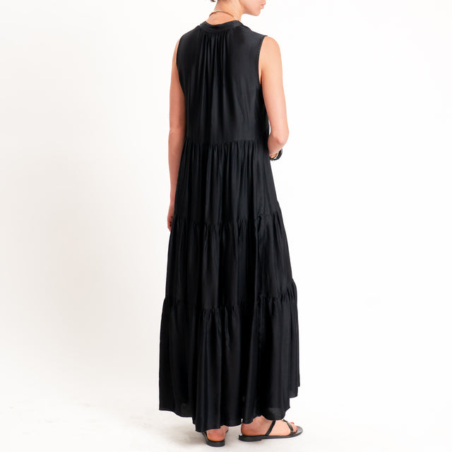 Vicolo-Abito in satin con balze - nero