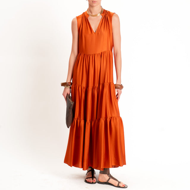 Vicolo-Abito in satin con balze - papaya