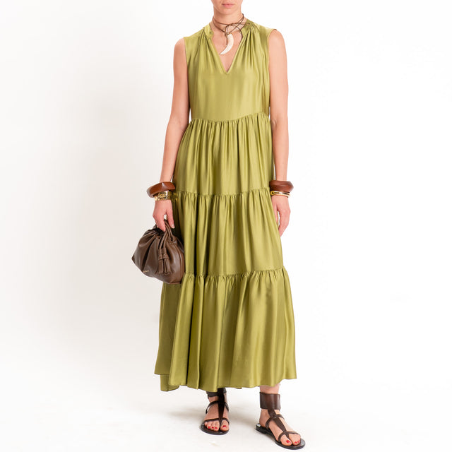 Vicolo-Abito in satin con balze - pistacchio