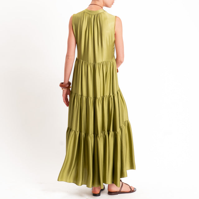 Vicolo-Abito in satin con balze - pistacchio