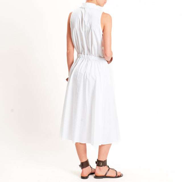 Vicolo- Abito smanicato elastico in vita - Bianco