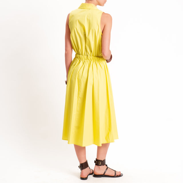Vicolo- Abito smanicato elastico in vita - yellow