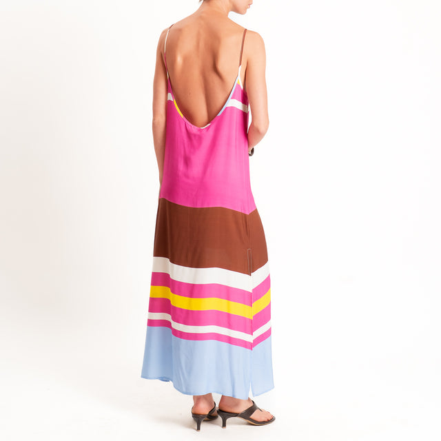 Vicolo- Abito multicolor spacchi laterali - fucsia/moro
