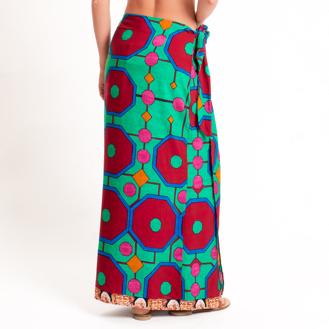 Vicolo-Completo Camicia + gonna pareo fantasia - fucsia/verde