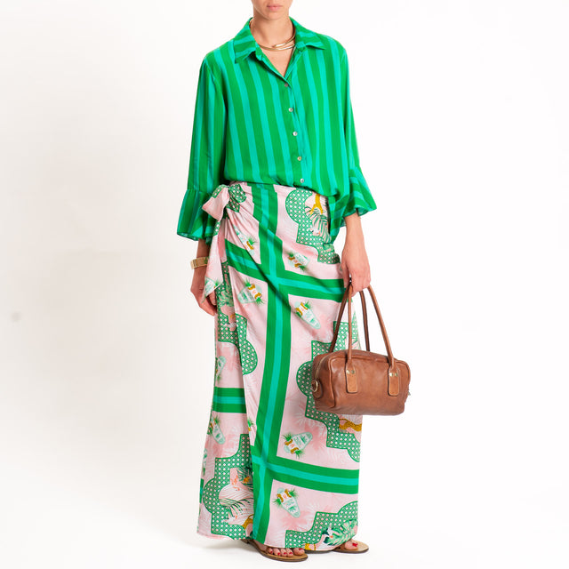 Vicolo-Completo camicia+gonna pareo fantasia - verde/rosa