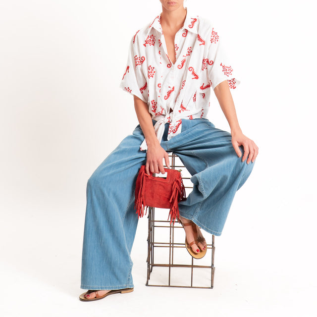 Vicolo-Camicia mussola con ricami - latte/rosso