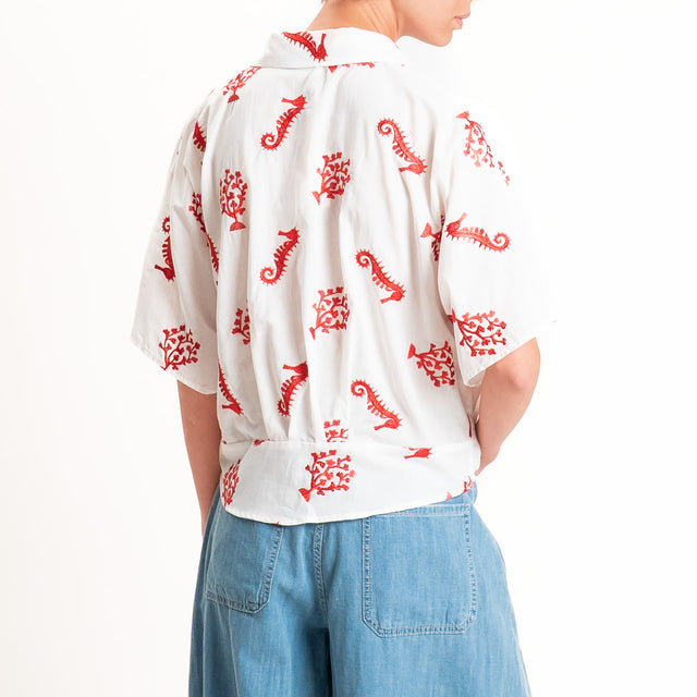 Vicolo-Camicia mussola con ricami - latte/rosso