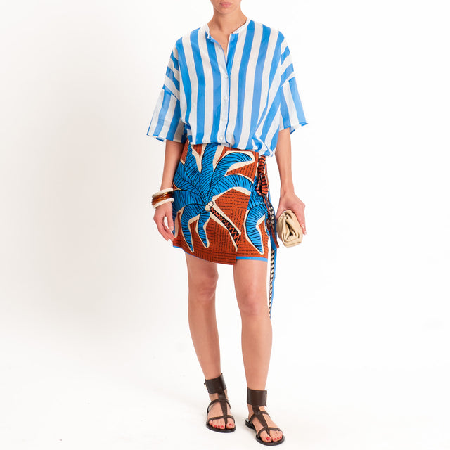 Vicolo-Completo camicia righe +gonna pareo fantasia - azzurro/latte/rust
