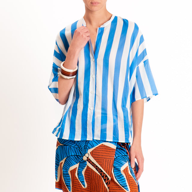 Vicolo-Completo camicia righe +gonna pareo fantasia - azzurro/latte/rust