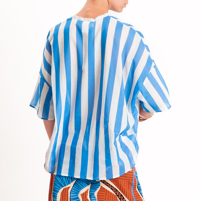 Vicolo-Completo camicia righe +gonna pareo fantasia - azzurro/latte/rust