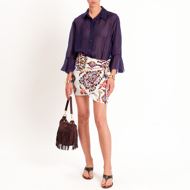 Vicolo-Completo camicia +gonna corta pareo - viola/burro/bordeaux