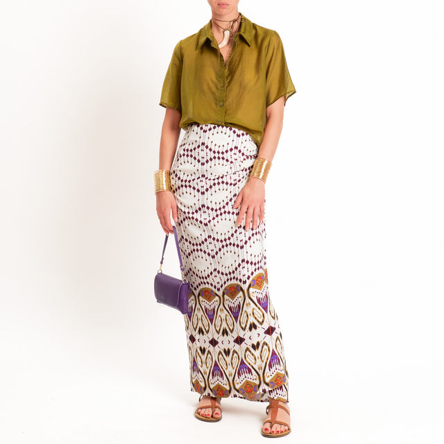 Vicolo-Completo fantasia camicia+gonna pareo - olive/burro/bordeaux