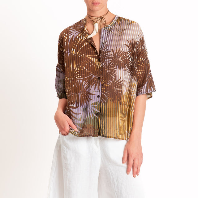 Vicolo-Camicia mussola fantasia palme - moro/militare/glicine
