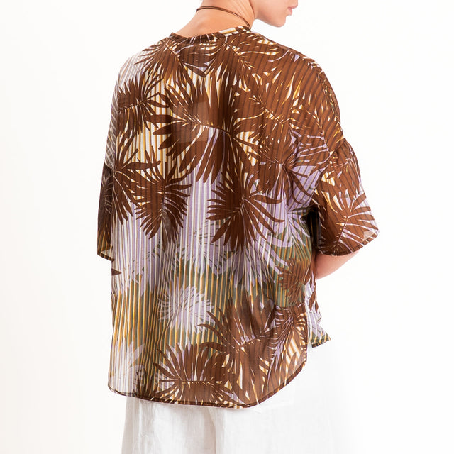 Vicolo-Camicia mussola fantasia palme - moro/militare/glicine